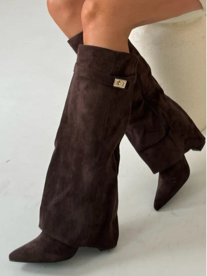 Women’s Pointed Toe Buckle Knee-High Boots