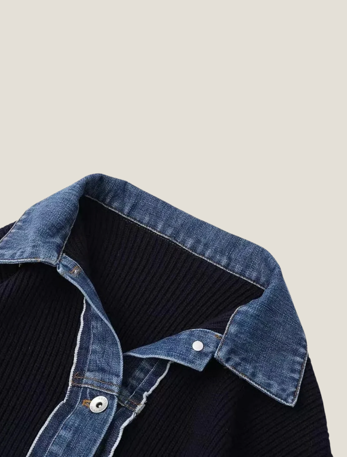 Women’s Ribbed Knit Denim Trim Cardigan