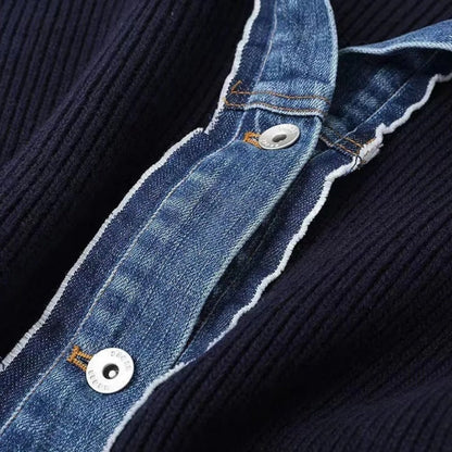 Women’s Ribbed Knit Denim Trim Cardigan