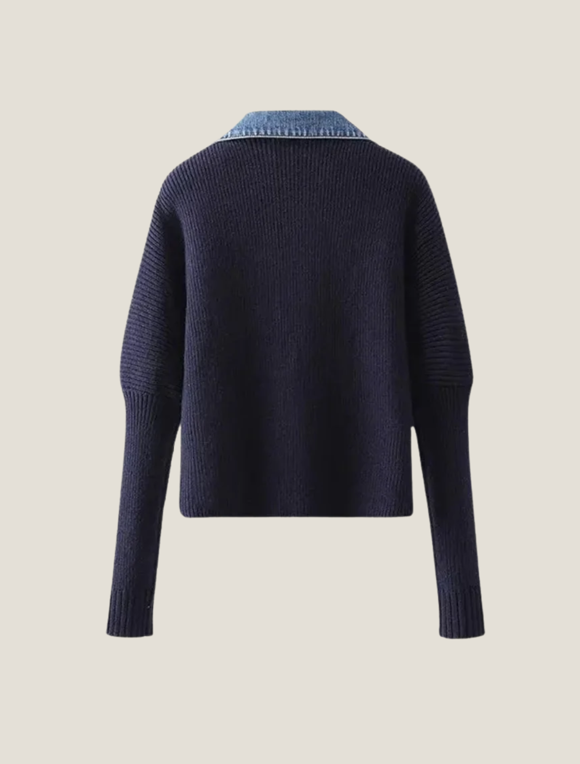 Women’s Ribbed Knit Denim Trim Cardigan