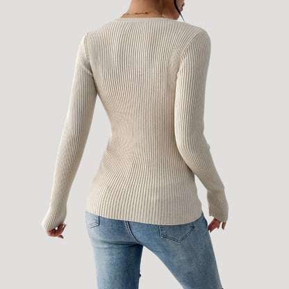 Women’s ribbed long sleeve henley top