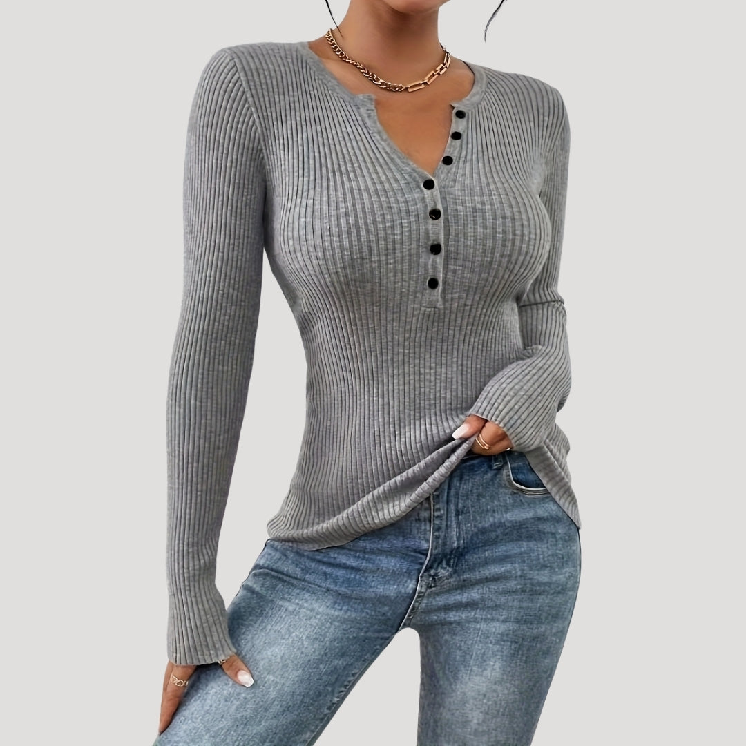 Women’s ribbed long sleeve henley top
