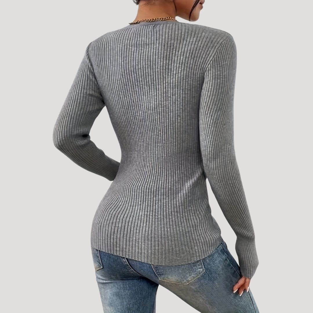 Women’s ribbed long sleeve henley top