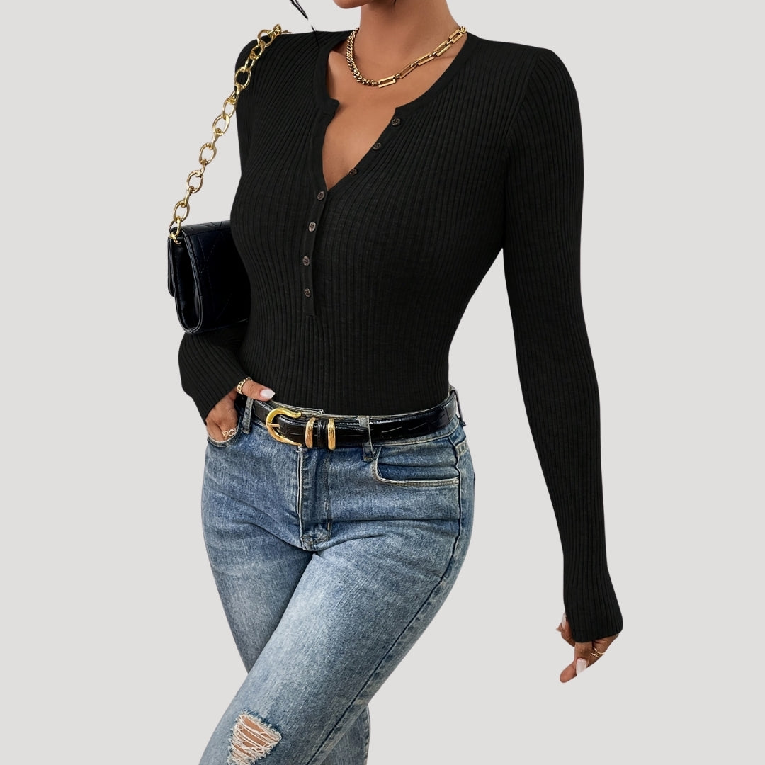 Women’s ribbed long sleeve henley top