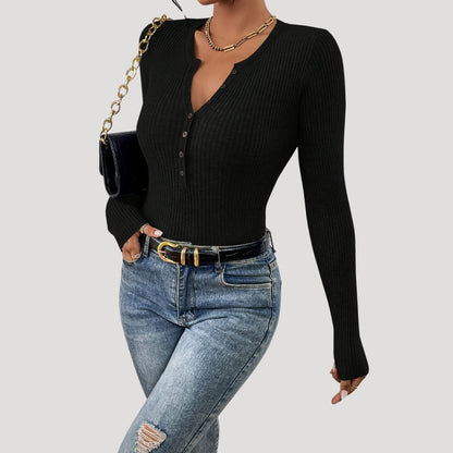 Women’s ribbed long sleeve henley top