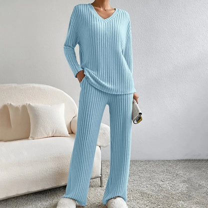 Women’s Ribbed V Neck Lounge Set