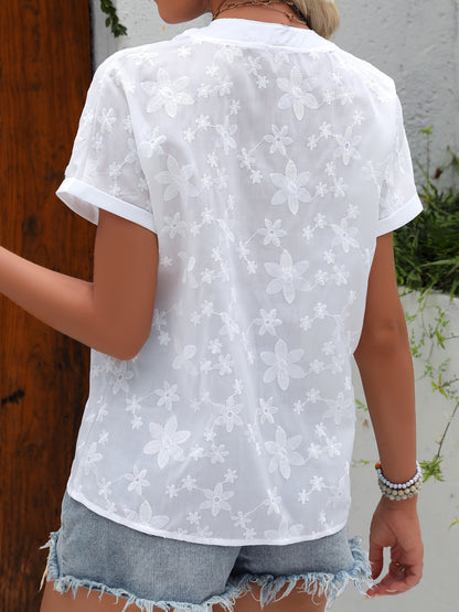 Women’s Short Sleeve Blouse Floral Embroidery