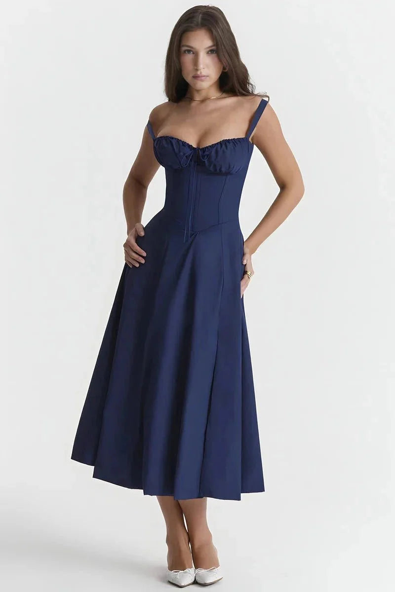 Women’s Sleeveless Midi Dress with Fitted Bodice and Flared Skirt