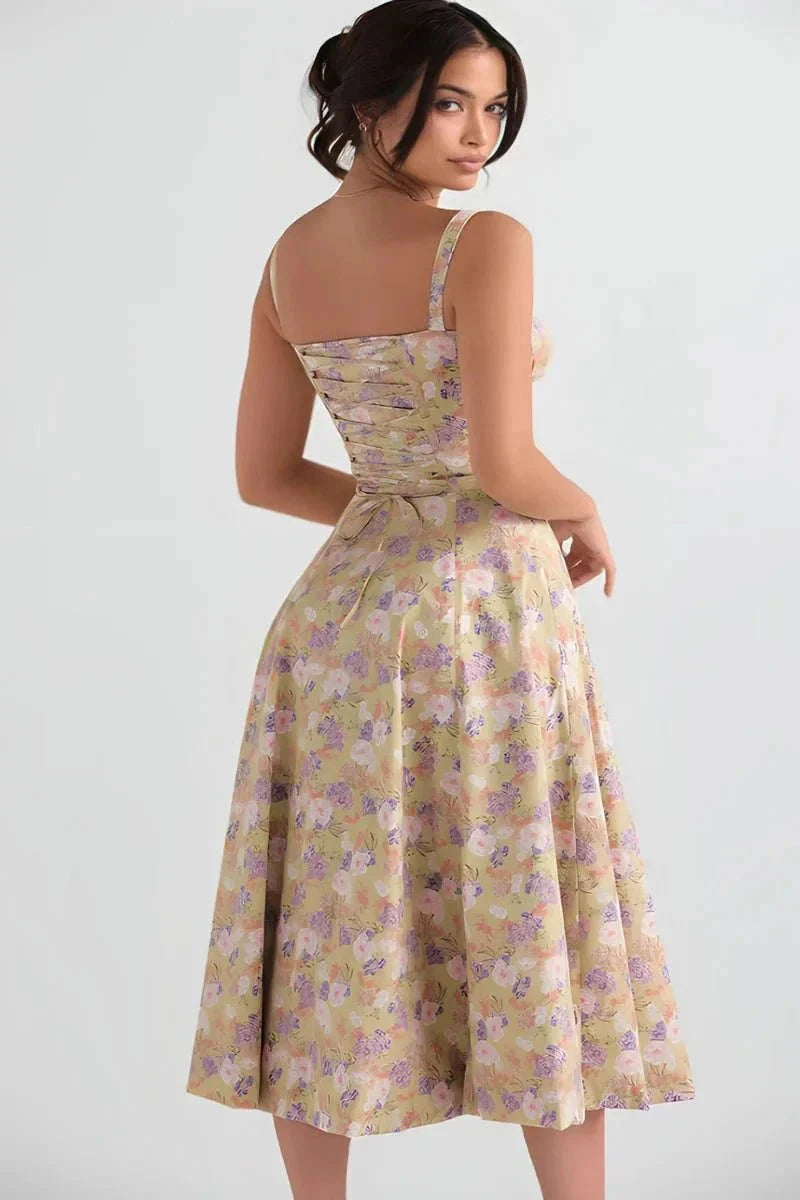 Women’s Sleeveless Midi Dress with Fitted Bodice and Flared Skirt