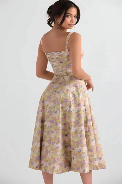 Women’s Sleeveless Midi Dress with Fitted Bodice and Flared Skirt