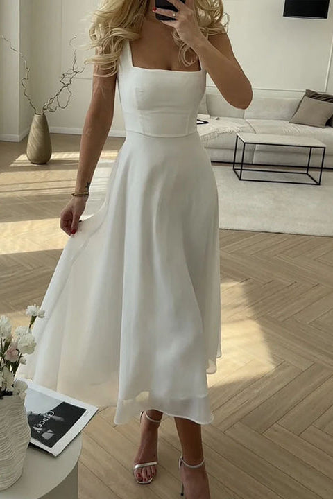 Women’s Sleeveless Midi Dress with Square Neckline