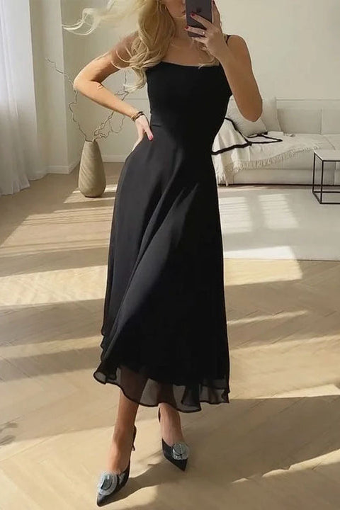 Women’s Sleeveless Midi Dress with Square Neckline