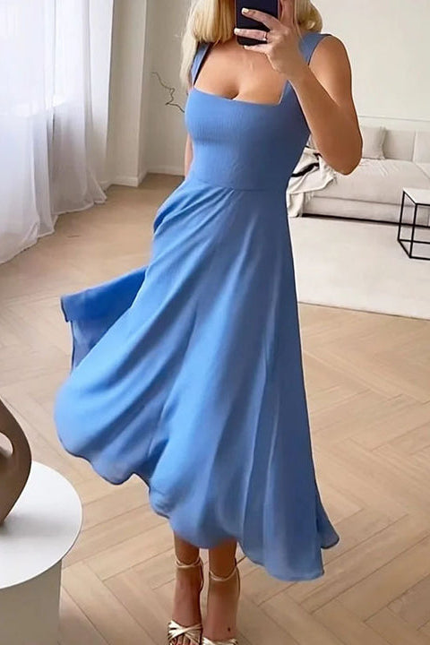 Women’s Sleeveless Midi Dress with Square Neckline