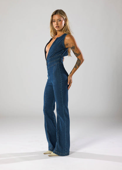 Women’s Sleeveless Zip Denim Jumpsuit