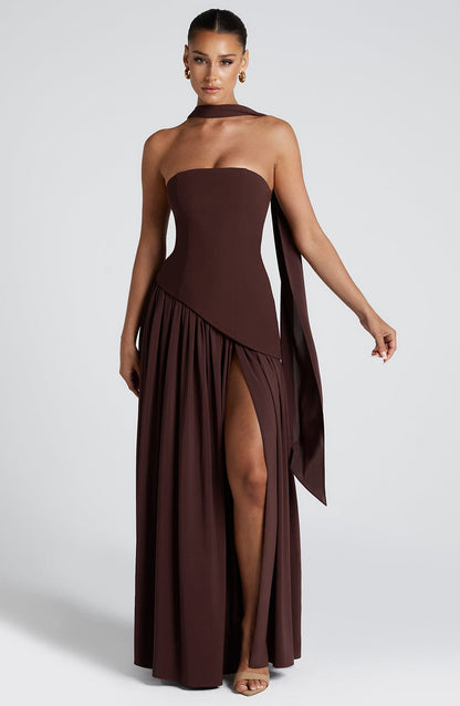 Women’s Strapless Maxi Dress with High Slit