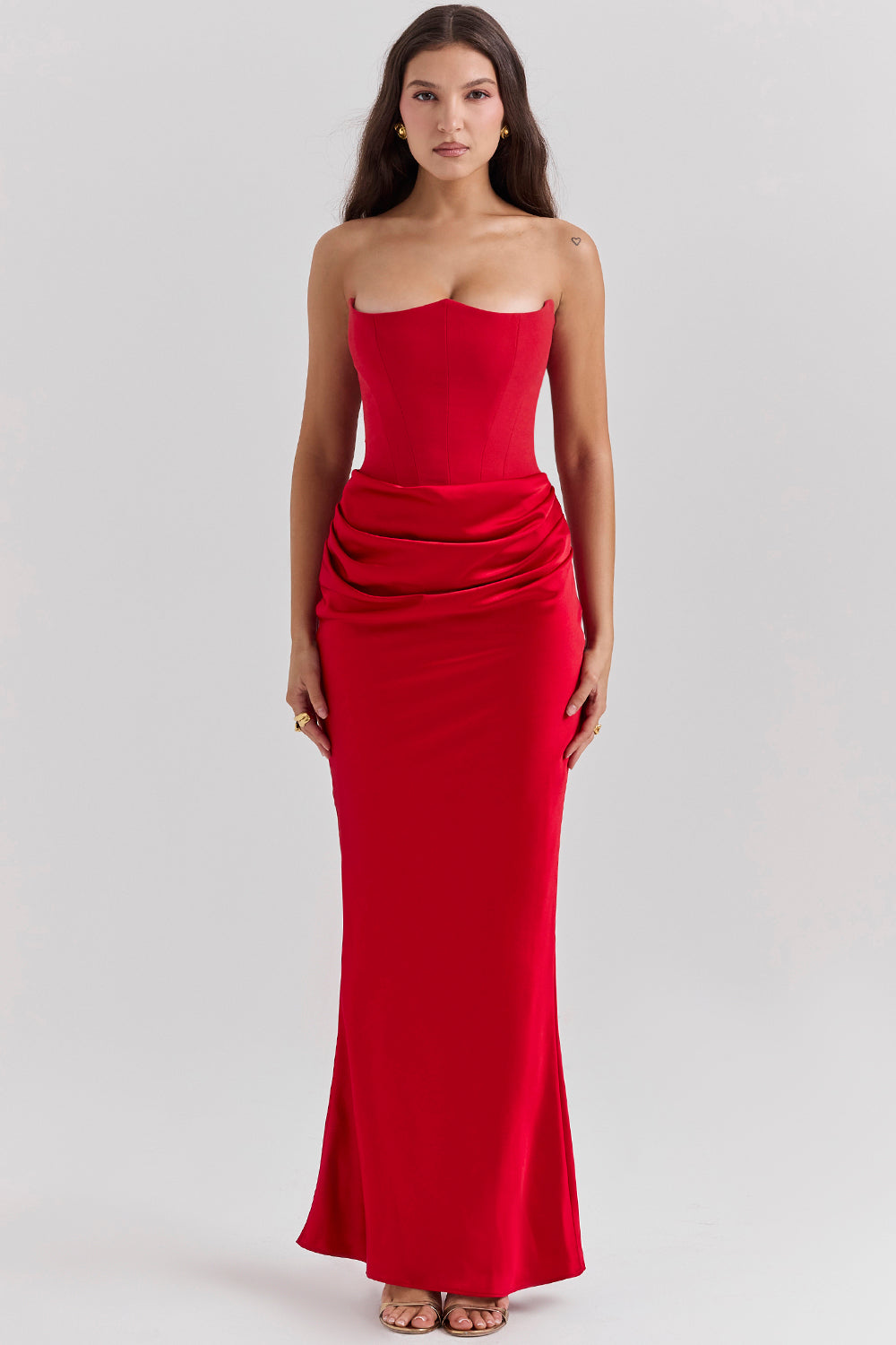 Women’s Strapless Maxi Dress with Draped Hip Detail