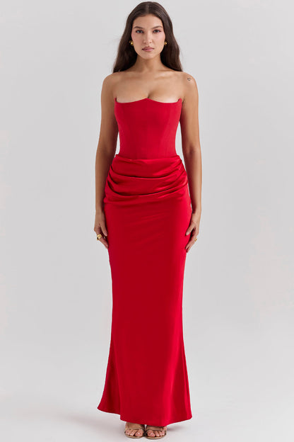 Women’s Strapless Maxi Dress with Draped Hip Detail