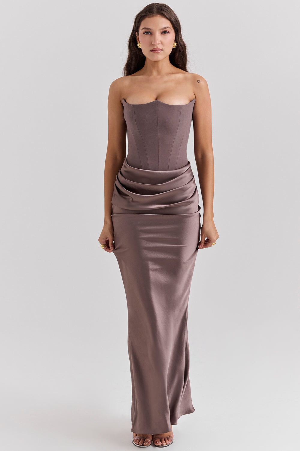 Women’s Strapless Maxi Dress with Draped Hip Detail