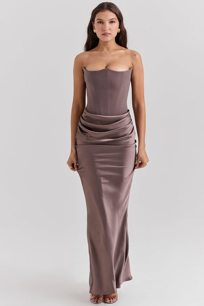 Women’s Strapless Maxi Dress with Draped Hip Detail