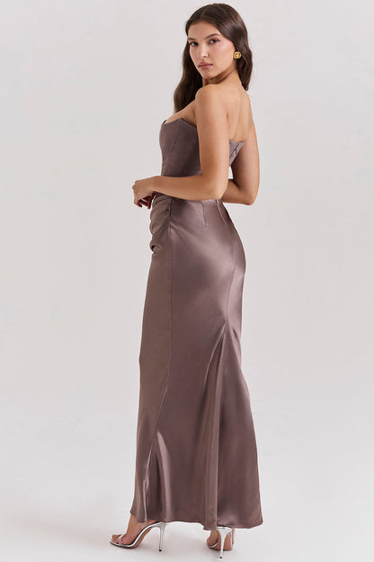 Women’s Strapless Maxi Dress with Draped Hip Detail