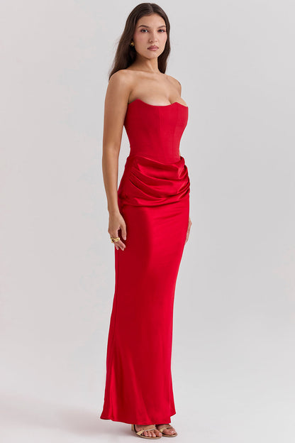 Women’s Strapless Maxi Dress with Draped Hip Detail