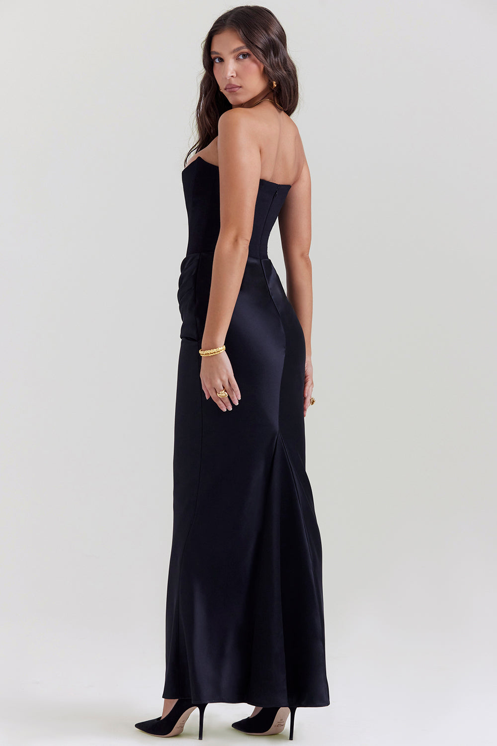 Women’s Strapless Maxi Dress with Draped Hip Detail