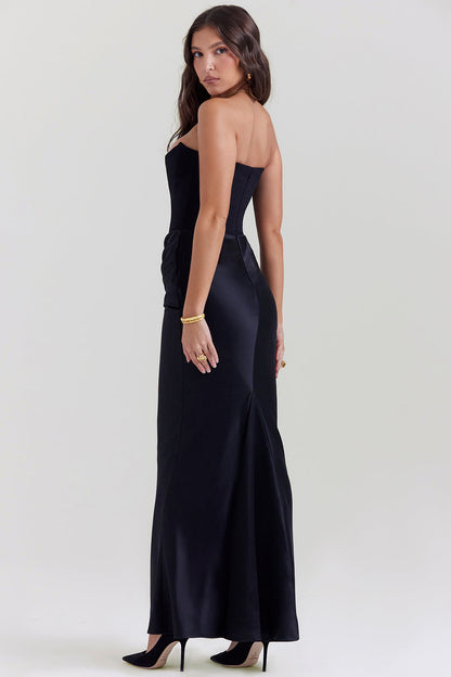 Women’s Strapless Maxi Dress with Draped Hip Detail