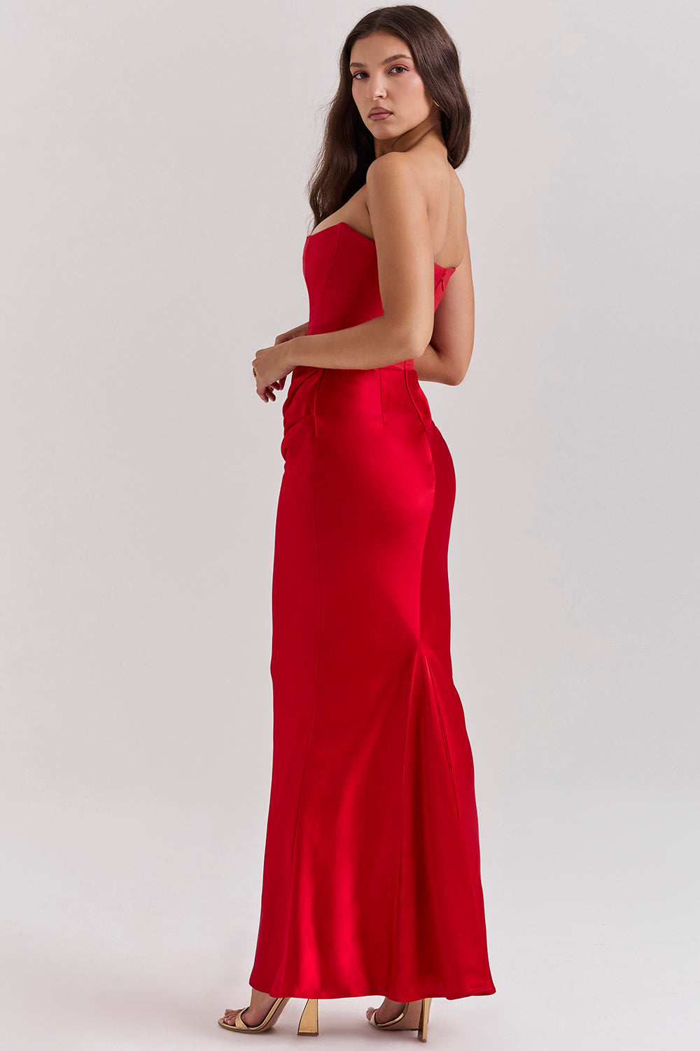 Women’s Strapless Maxi Dress with Draped Hip Detail