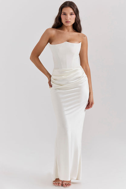 Women’s Strapless Maxi Dress with Draped Hip Detail