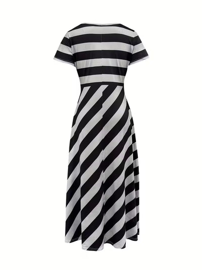 Women’s Midi Dress with Stripe Detail and Wide Neck