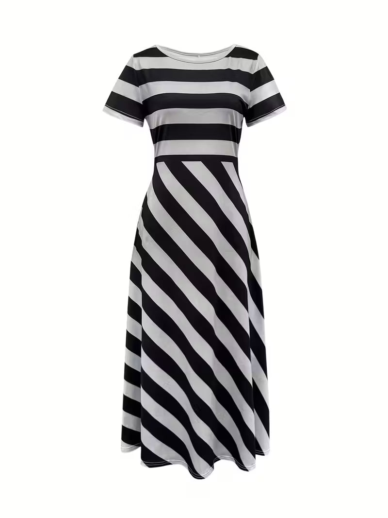 Women’s Midi Dress with Stripe Detail and Wide Neck