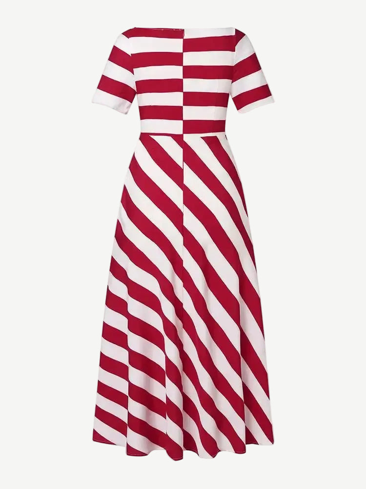Women’s Striped Midi Dress with Boat Neck