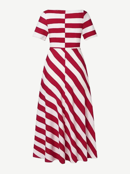 Women’s Striped Midi Dress with Boat Neck