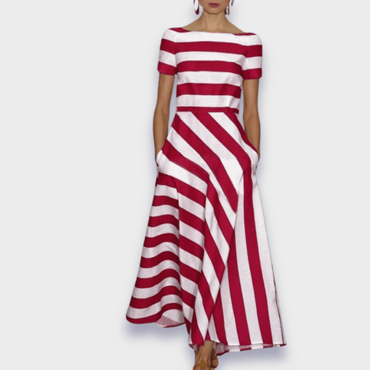 Women’s Striped Midi Dress with Boat Neck