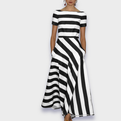 Women’s Midi Dress with Stripe Detail and Wide Neck