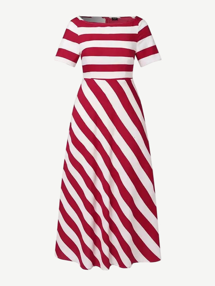 Women’s Striped Midi Dress with Boat Neck