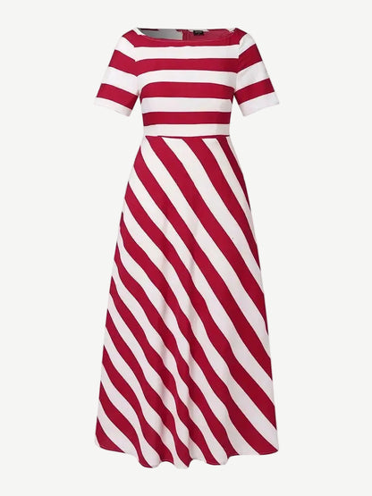 Women’s Striped Midi Dress with Boat Neck