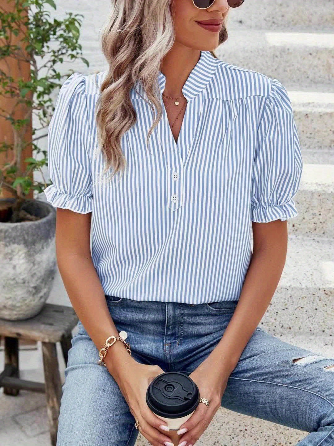 Women’s Striped Short Sleeve Blouse